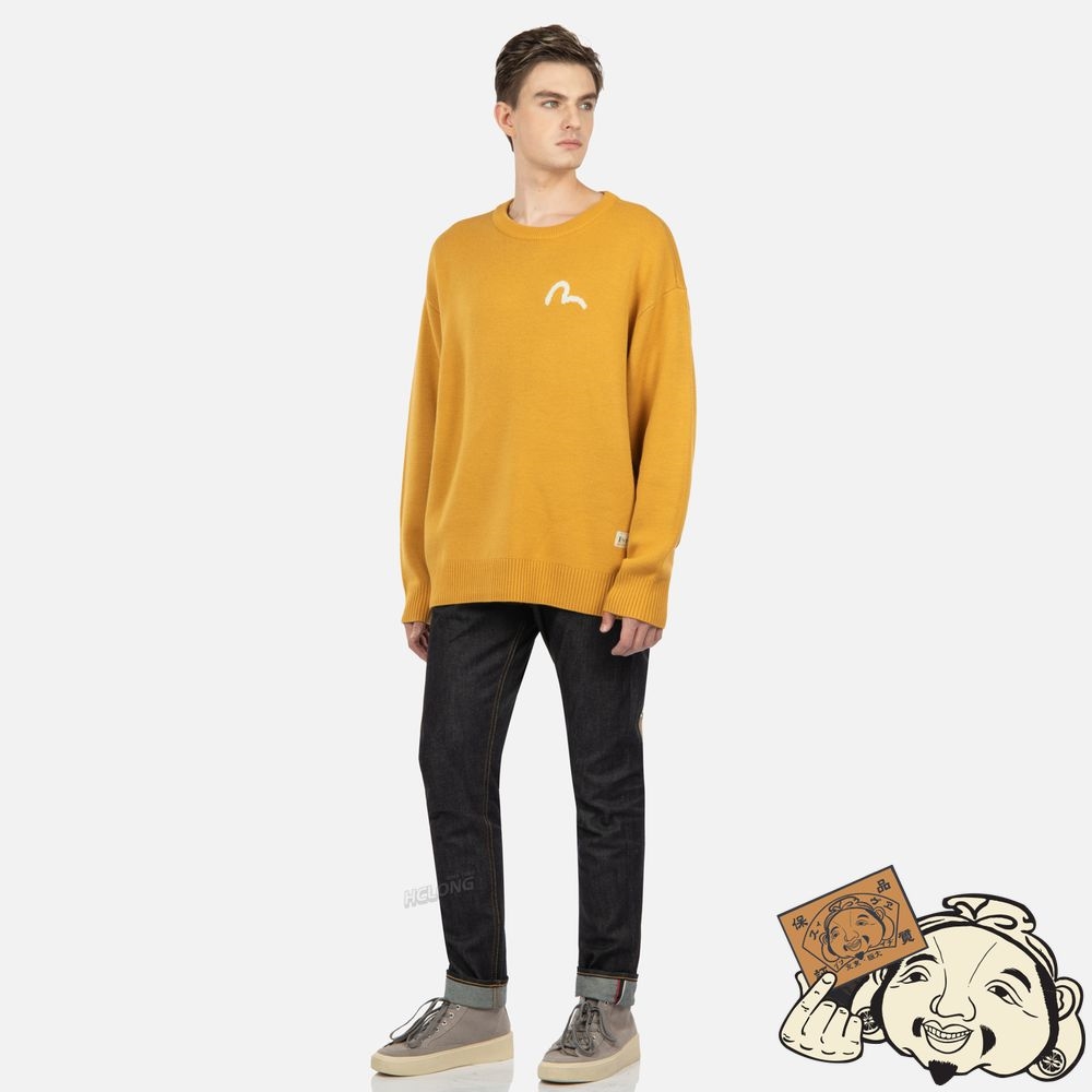 Men Evisu Fortune Cat Intarsia-Knit Pull Jaune | 396TEMVOW