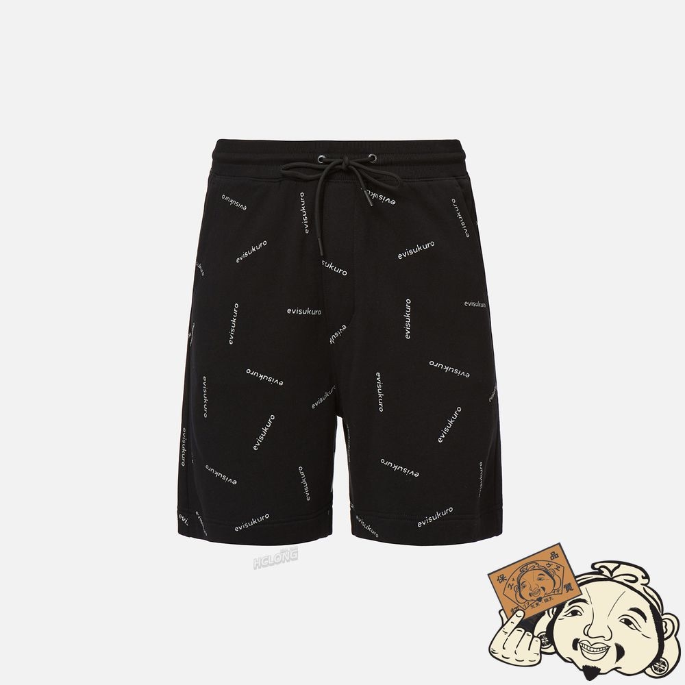 Men Evisu GLITTER MONOGRAM PRINT SWEAT SHORTS Noir | 897ITXFVG