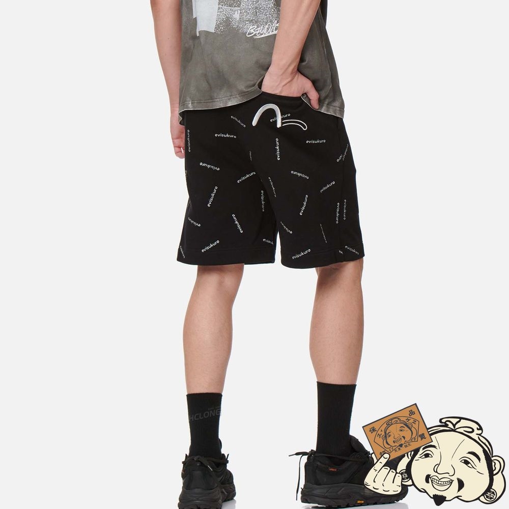 Men Evisu GLITTER MONOGRAM PRINT SWEAT SHORTS Noir | 897ITXFVG