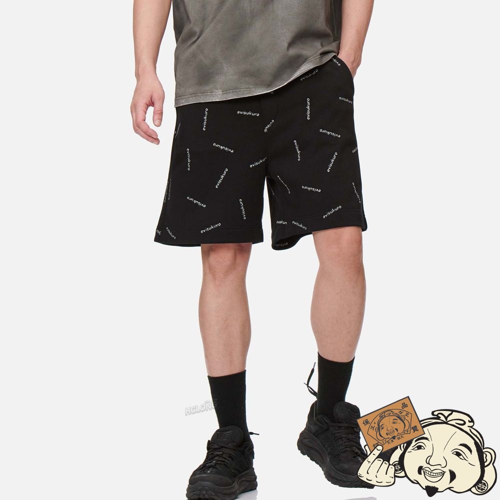 Men Evisu GLITTER MONOGRAM PRINT SWEAT SHORTS Noir | 897ITXFVG