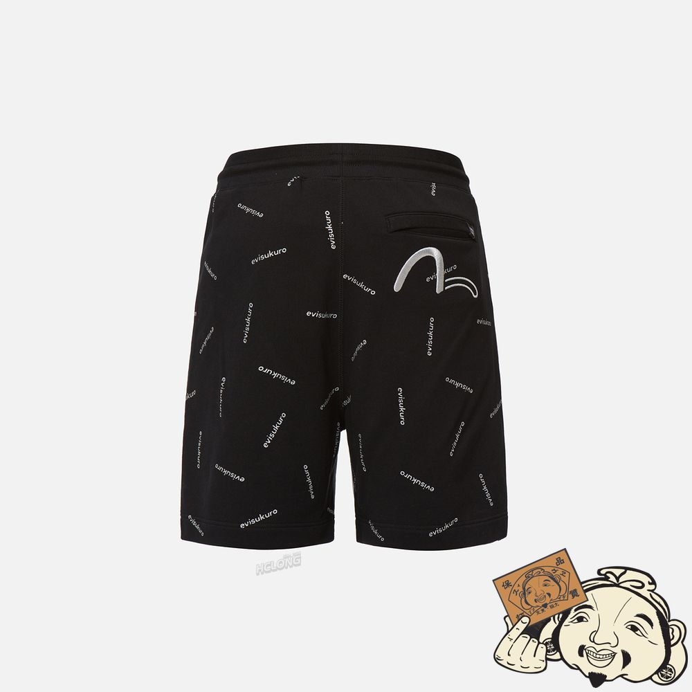 Men Evisu GLITTER MONOGRAM PRINT SWEAT SHORTS Noir | 897ITXFVG