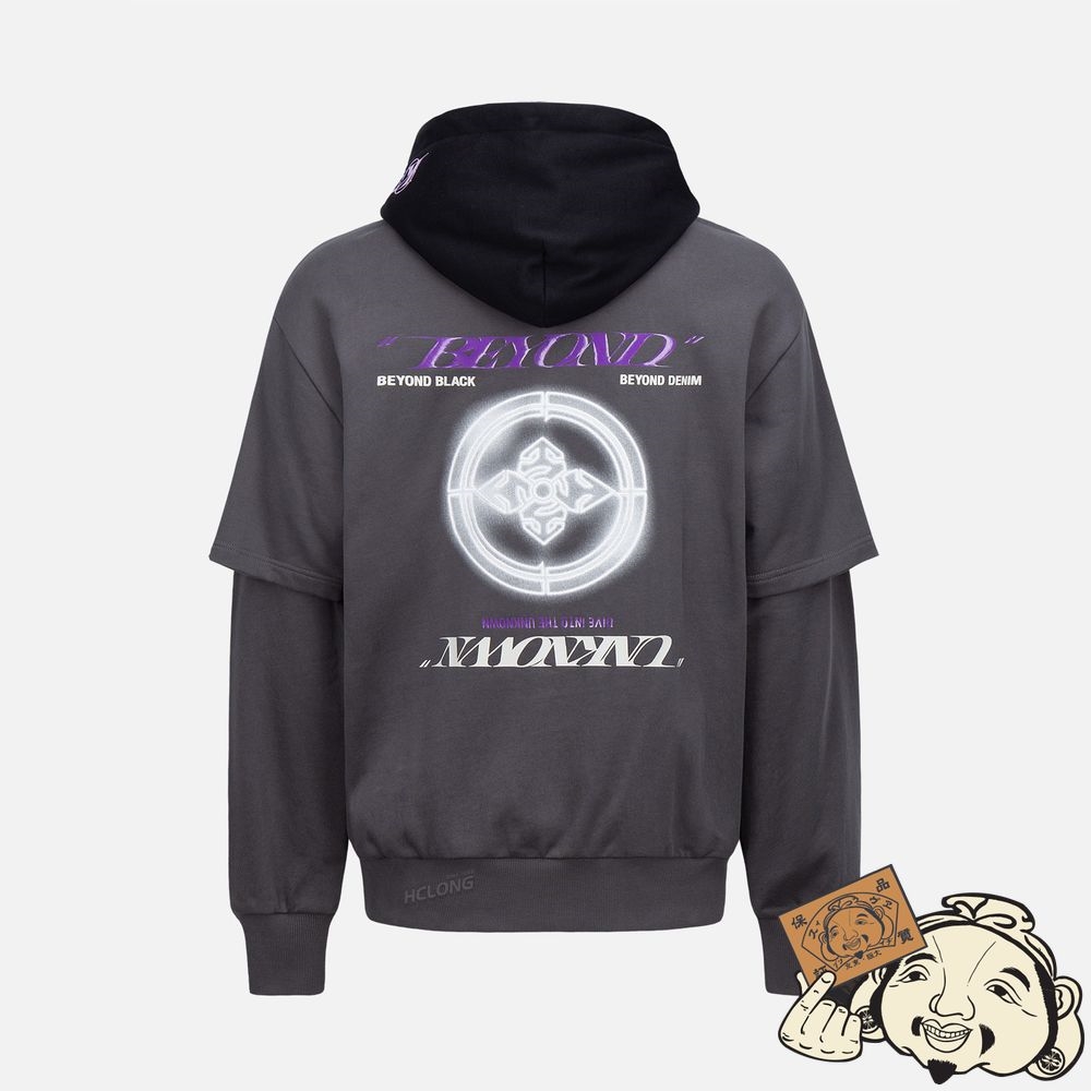 Men Evisu GLOWING KAMON PRINT MOCK 2-IN-1 HOODIE Grise | 846UENVRF