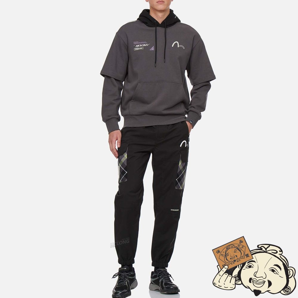 Men Evisu GLOWING KAMON PRINT MOCK 2-IN-1 HOODIE Grise | 846UENVRF