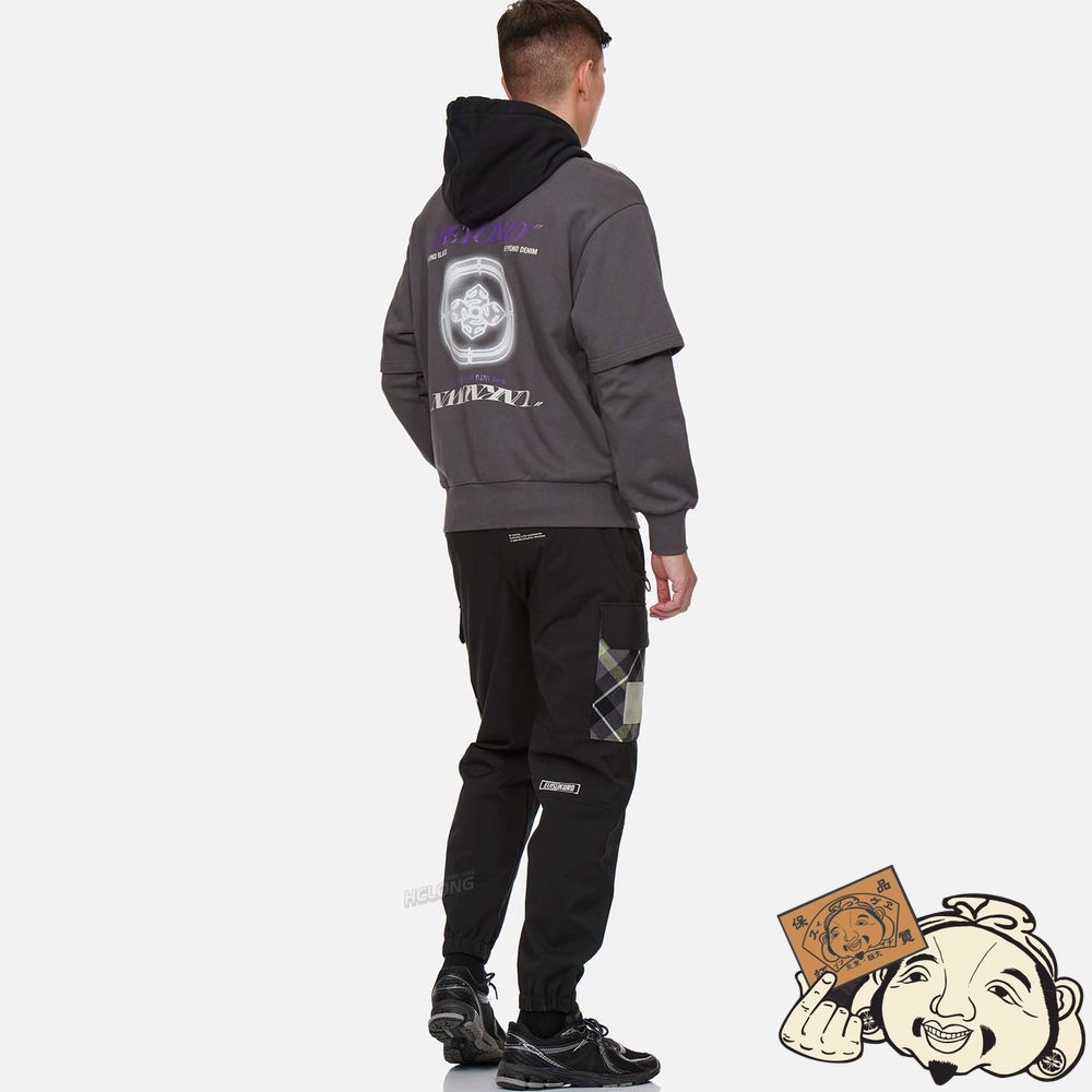 Men Evisu GLOWING KAMON PRINT MOCK 2-IN-1 HOODIE Grise | 846UENVRF