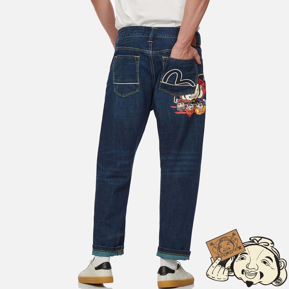 Men Evisu GODHEAD AND DARUMA STRAIGHT LEG JEANS Indigo | 091PDAVSU
