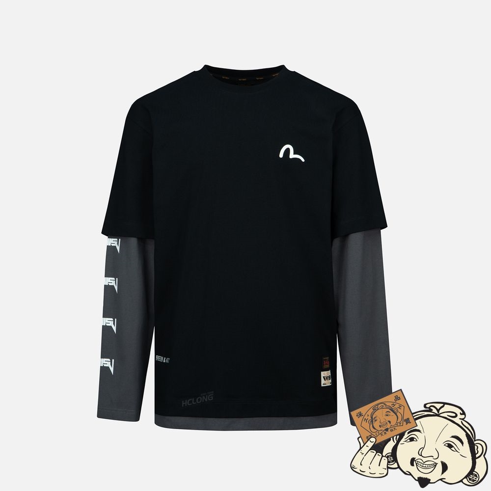 Men Evisu GODHEAD AND LOGO PRINT MOCK 2-IN-1 T-SHIRT Noir | 862FQHUYX