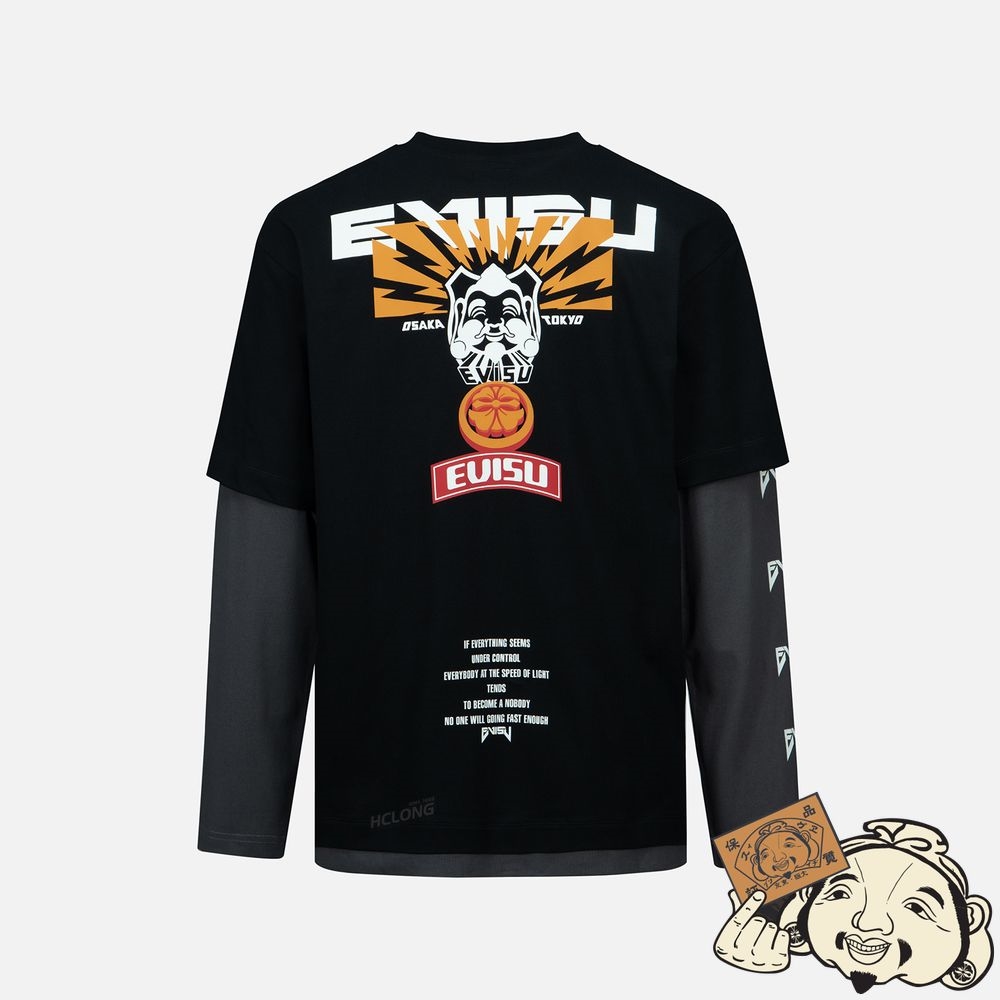 Men Evisu GODHEAD AND LOGO PRINT MOCK 2-IN-1 T-SHIRT Noir | 862FQHUYX