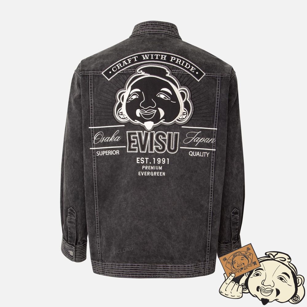 Men Evisu GODHEAD APPLIQUÉ DENIM CHINESE JACKET Noir | 130AWZTCE