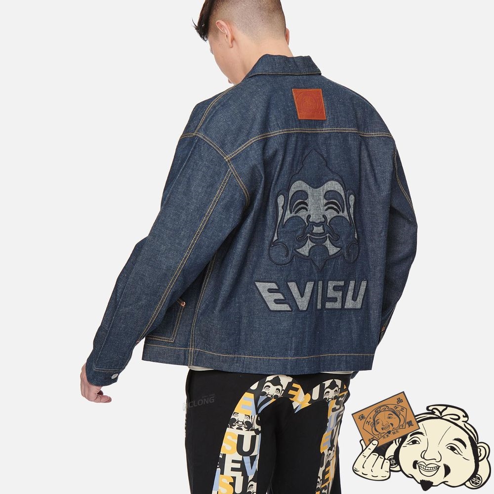 Men Evisu GODHEAD APPLIQUÉ DENIM JACKET Indigo | 145AKNOZD