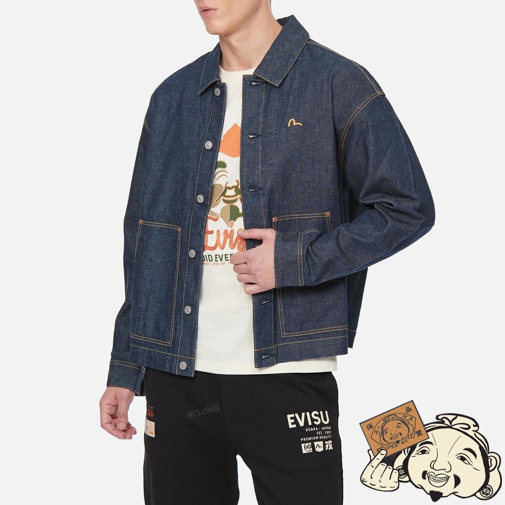 Men Evisu GODHEAD APPLIQUÉ DENIM JACKET Indigo | 145AKNOZD