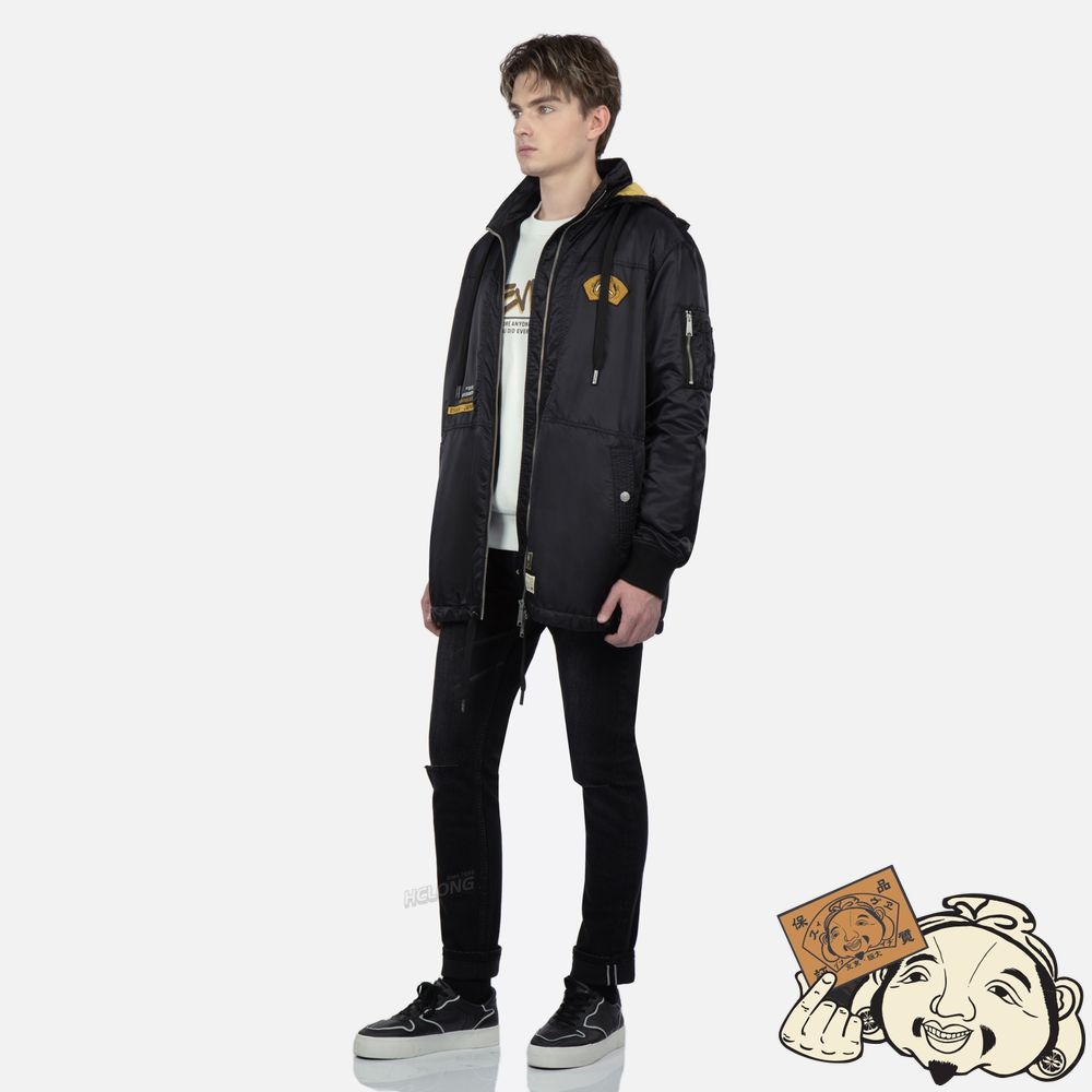 Men Evisu GODHEAD BADGE AND MOTTO EMBROIDERY PARKA Noir | 608QTSMPU
