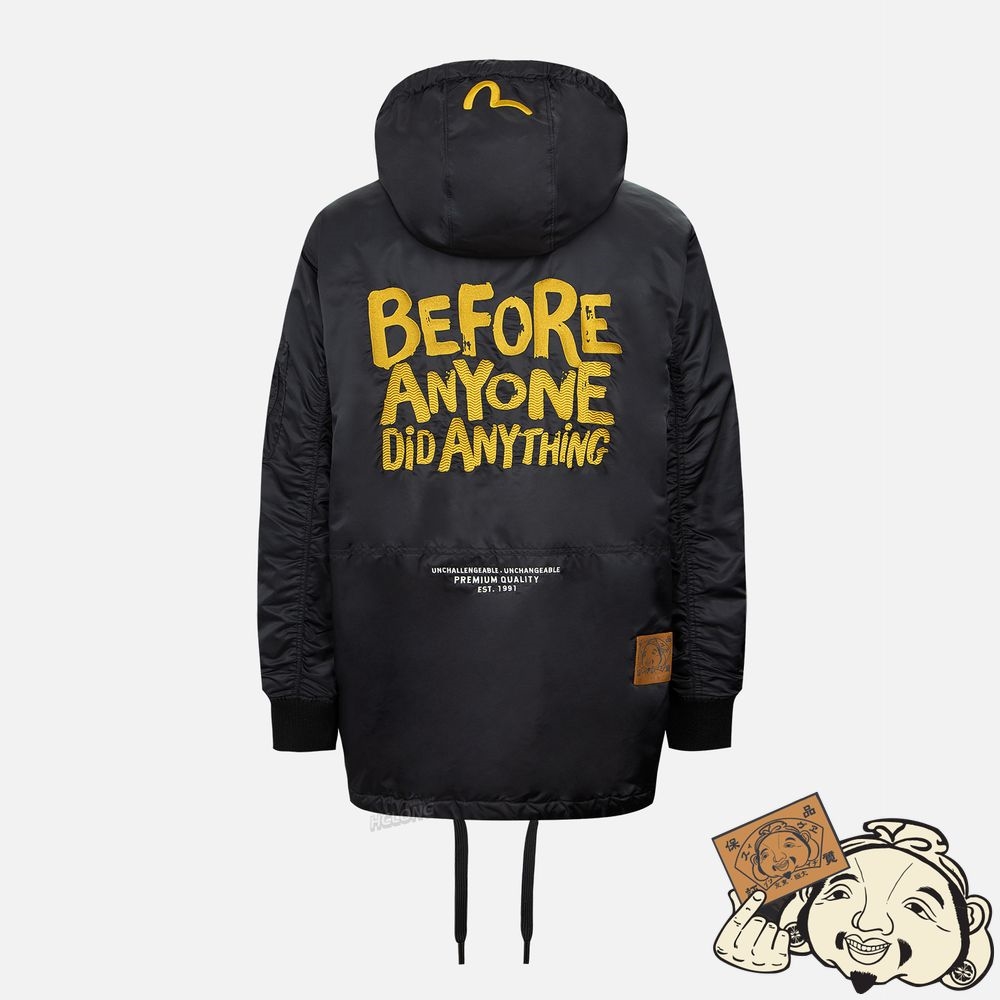 Men Evisu GODHEAD BADGE AND MOTTO EMBROIDERY PARKA Noir | 608QTSMPU