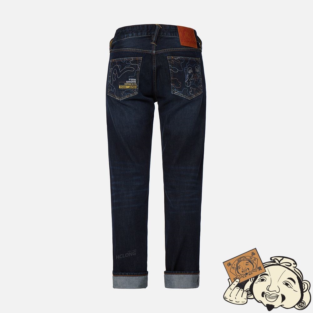 Men Evisu GODHEAD CAMOUFLAGE EMBROIDERY SLIM-FIT JEANS #2010 Indigo | 047KBTINU
