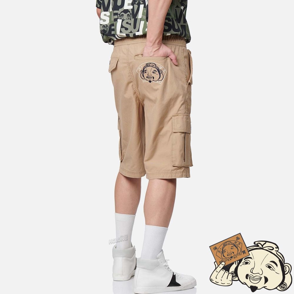Men Evisu GODHEAD EMBROIDERY CARGO SHORTS Kaki | 486BATHLQ