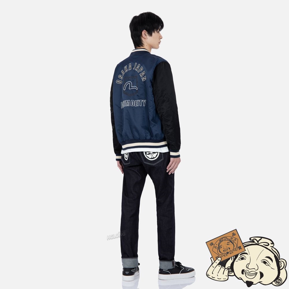 Men Evisu GODHEAD PATCH PADDED JACKET Bleu Marine | 904SLRCEM