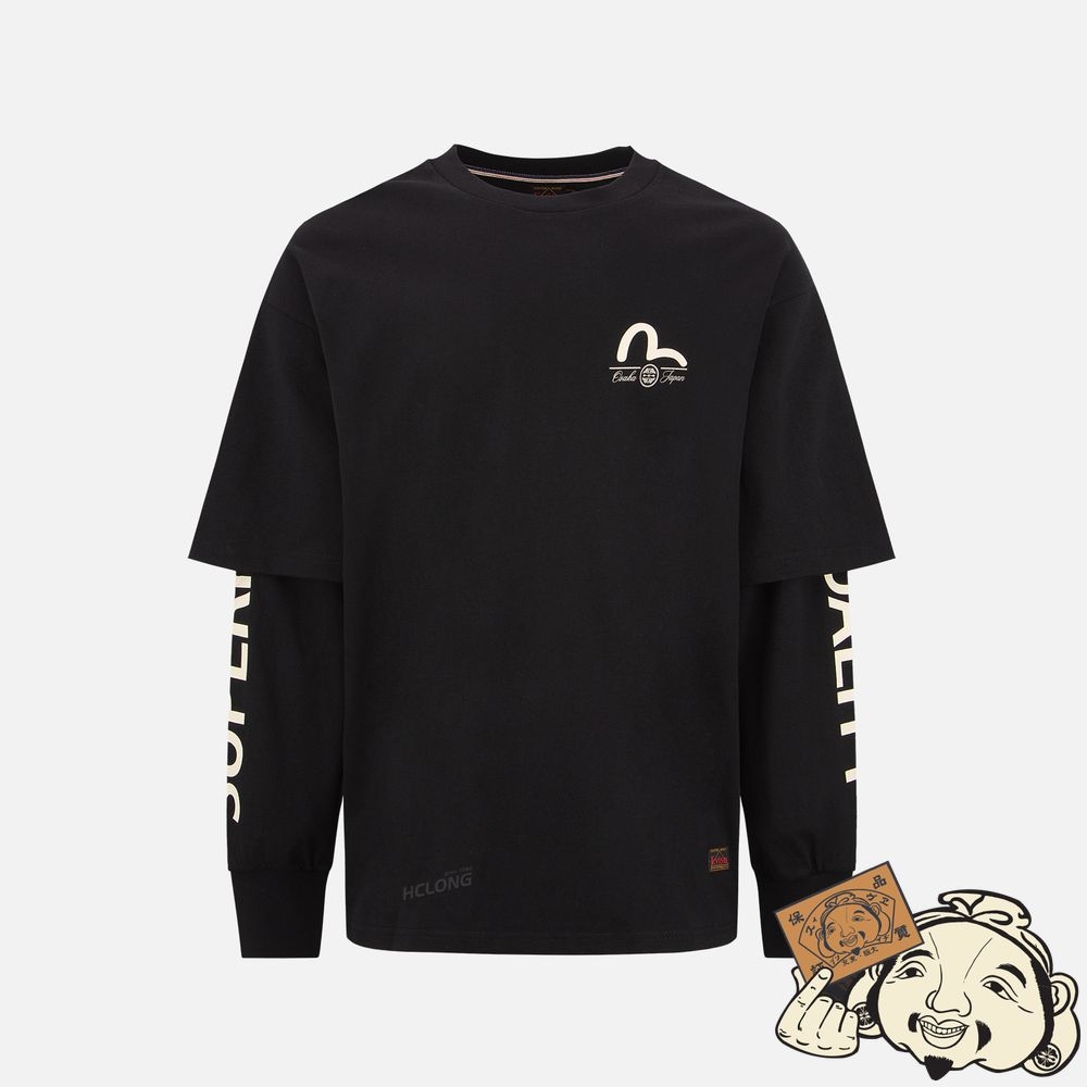 Men Evisu GODHEAD PRINT 2-IN-1 T-SHIRT Noir | 265GEVPQF