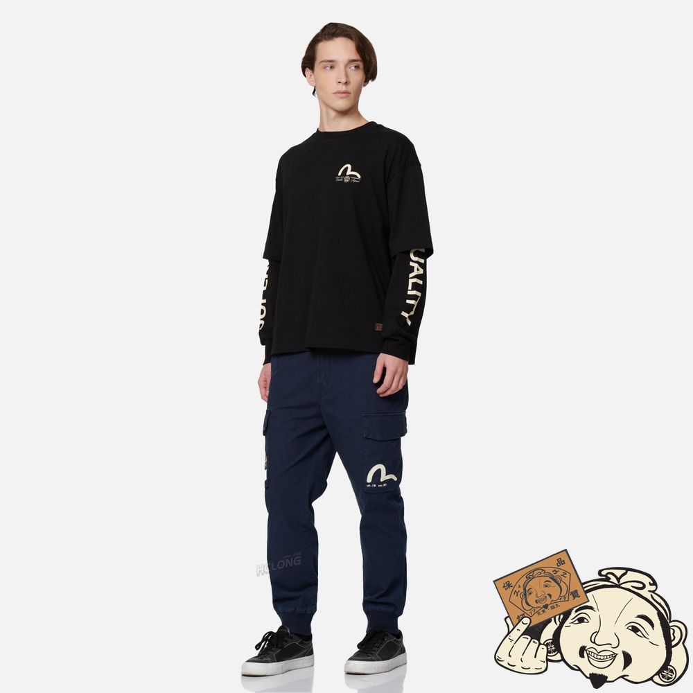 Men Evisu GODHEAD PRINT 2-IN-1 T-SHIRT Noir | 265GEVPQF