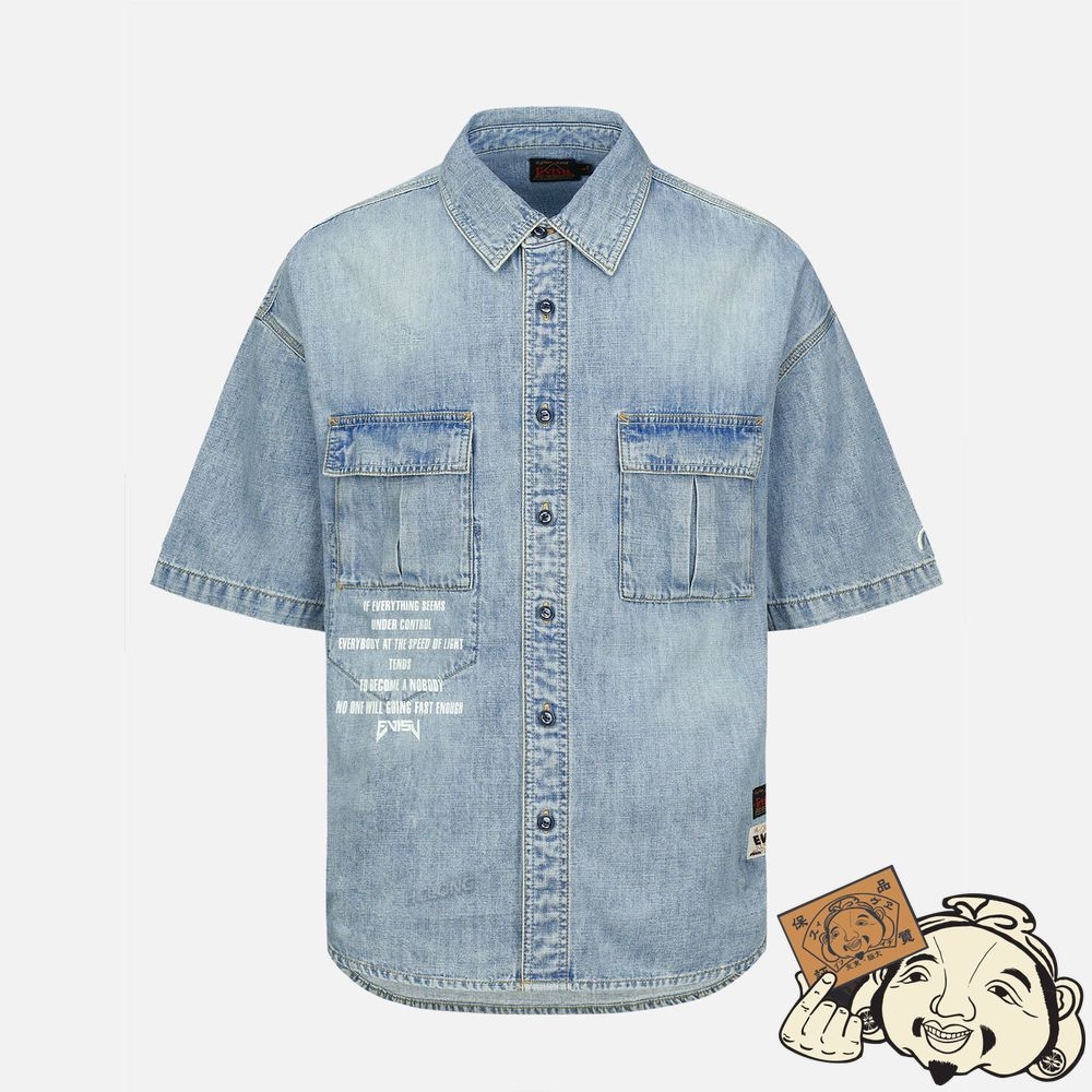 Men Evisu GODHEAD PRINT DENIM SHIRT Indigo | 167DGFAMK