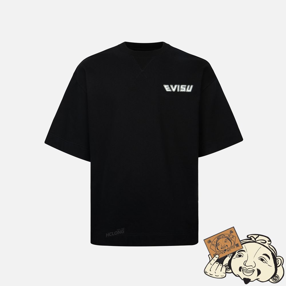 Men Evisu GODHEAD PRINT SHORT-SLEEVE SWEATSHIRT Noir | 231IEVARB