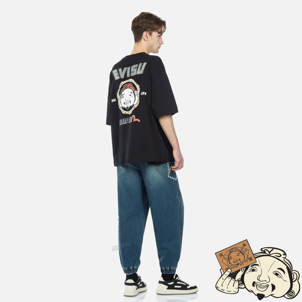 Men Evisu GODHEAD PRINT SHORT-SLEEVE SWEATSHIRT Noir | 231IEVARB