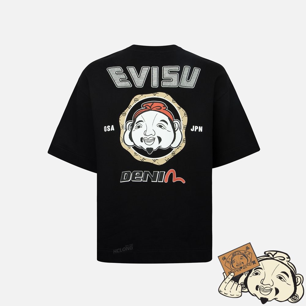 Men Evisu GODHEAD PRINT SHORT-SLEEVE SWEATSHIRT Noir | 231IEVARB