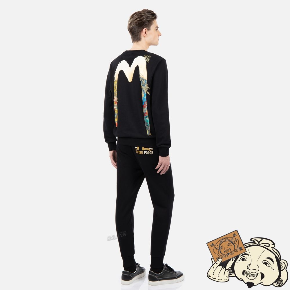 Men Evisu GRADATED DRAGON-DUO DAICOCK PRINT SWEATSHIRT Noir | 819BWSEZJ