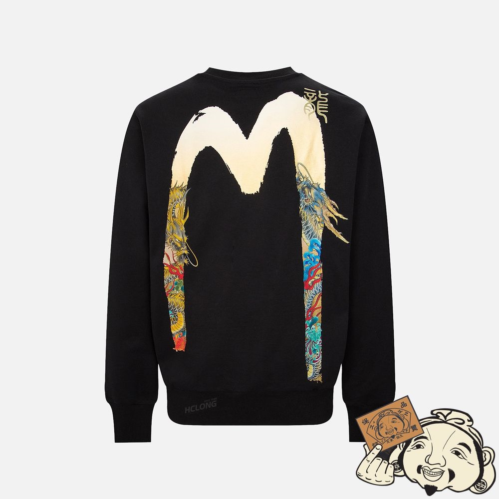 Men Evisu GRADATED DRAGON-DUO DAICOCK PRINT SWEATSHIRT Noir | 819BWSEZJ