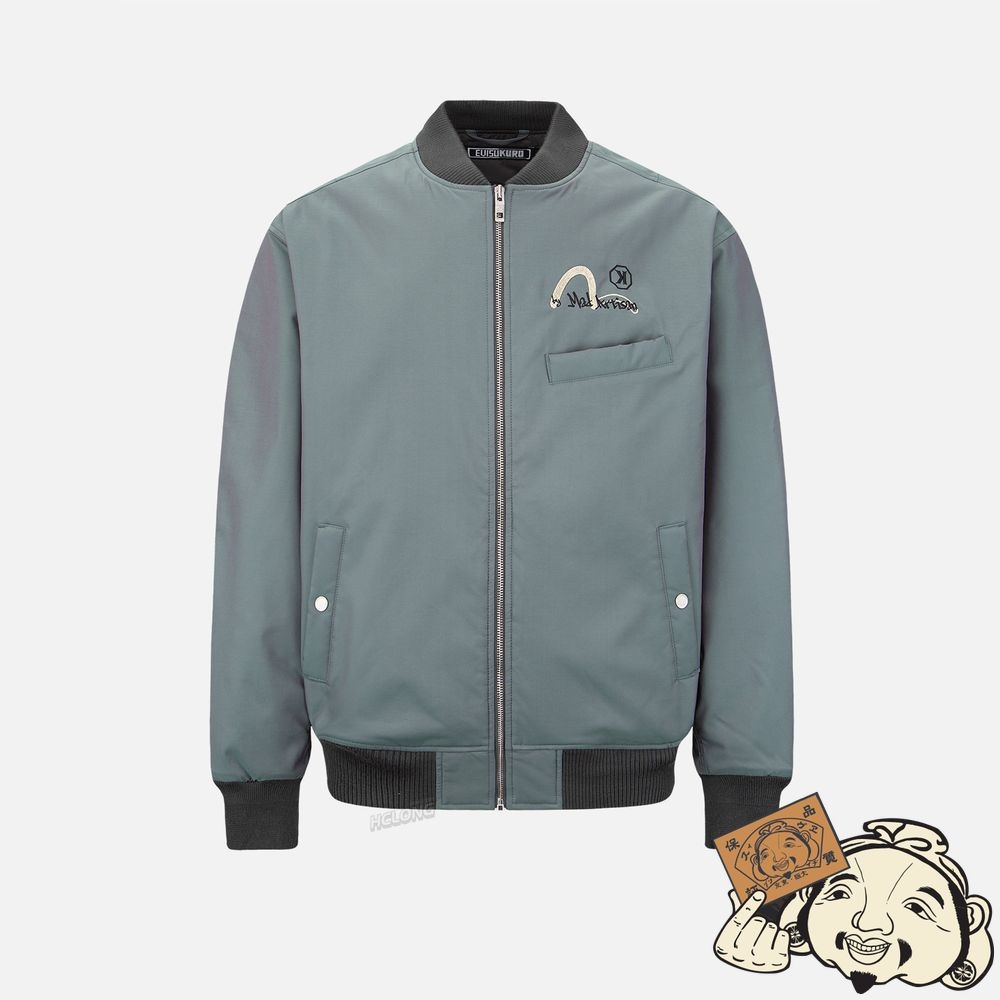 Men Evisu GRADIENT KAMON EMBROIDERY BOMBER JACKET CHARCOAL | 356BVTLKA