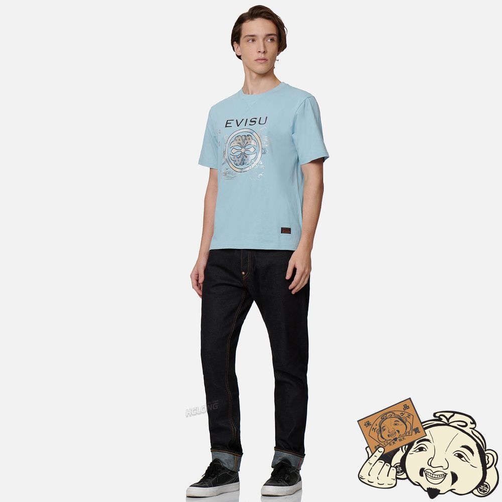 Men Evisu GRADIENT KAMON FOIL-PRINT T-SHIRT Bleu | 563RXZIJP