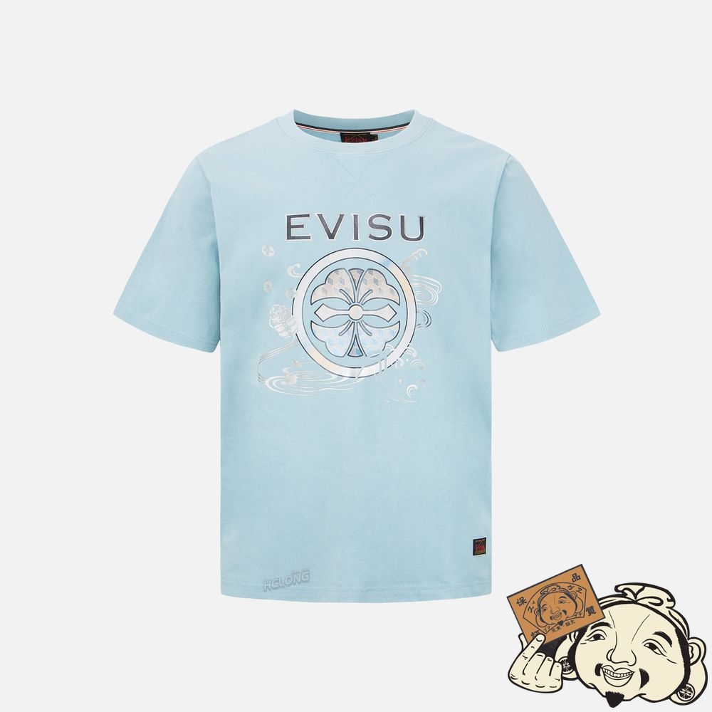 Men Evisu GRADIENT KAMON FOIL-PRINT T-SHIRT Bleu | 563RXZIJP