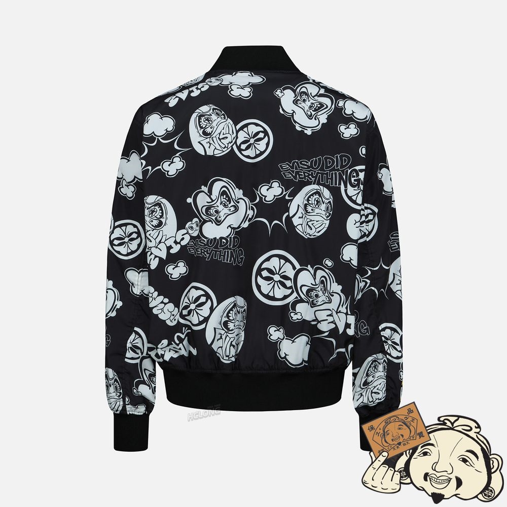 Men Evisu GRAFFITI DARUMA ALLOVER PRINT BOMBER JACKET Noir | 320GULAKX
