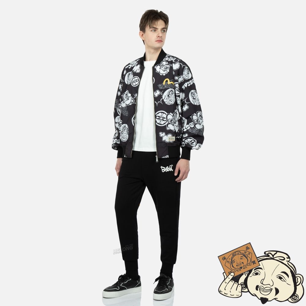 Men Evisu GRAFFITI DARUMA ALLOVER PRINT BOMBER JACKET Noir | 320GULAKX