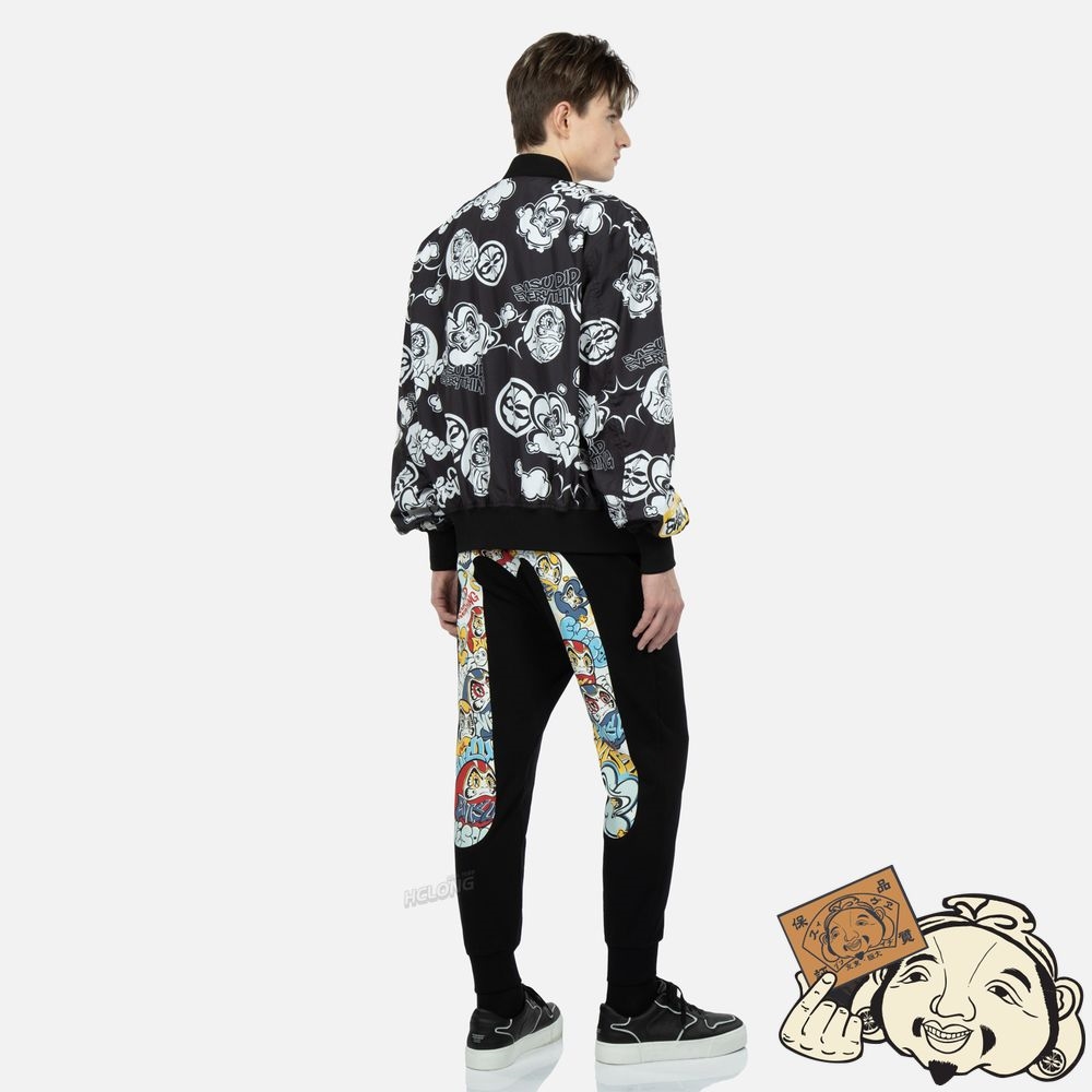 Men Evisu GRAFFITI DARUMA ALLOVER PRINT BOMBER JACKET Noir | 320GULAKX