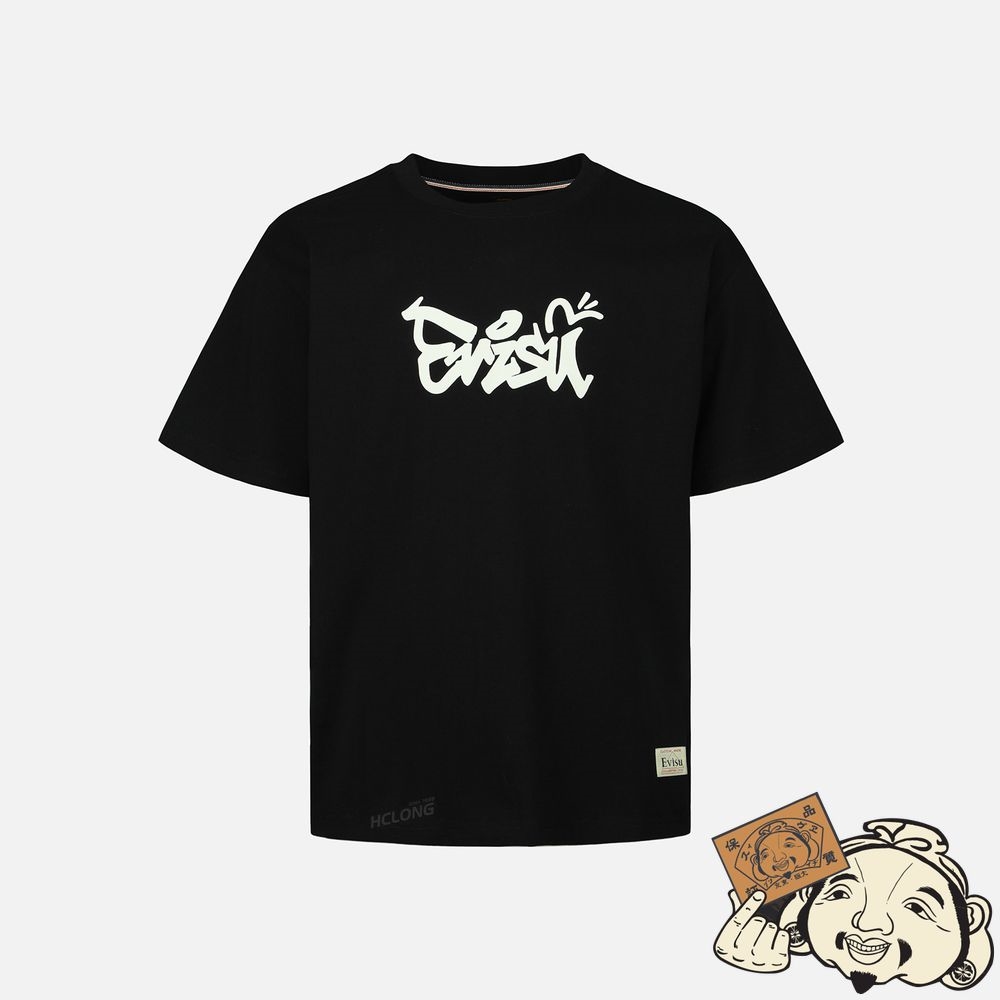 Men Evisu GRAFFITI DARUMA DAICOCK PRINT T-SHIRT Noir | 578UCKMXN