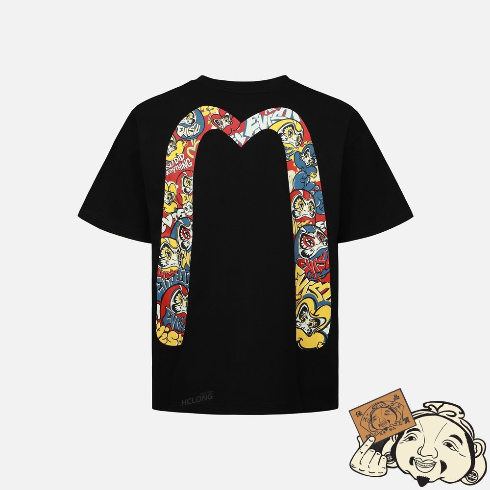 Men Evisu GRAFFITI DARUMA DAICOCK PRINT T-SHIRT Noir | 578UCKMXN