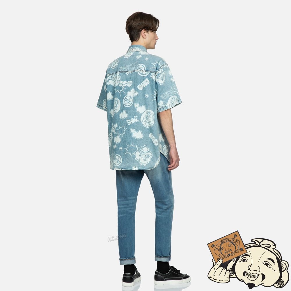 Men Evisu GRAFFITI DARUMA PRINT CARROT-FIT JEANS #2017 Indigo | 906XGOTLC