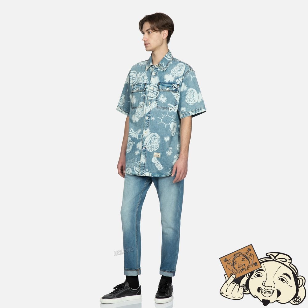 Men Evisu GRAFFITI DARUMA PRINT CARROT-FIT JEANS #2017 Indigo | 906XGOTLC