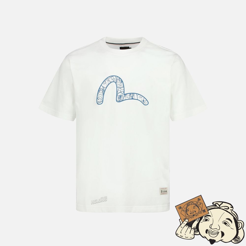 Men Evisu GRAFFITI DARUMA STICKER PRINT T-SHIRT Blanche | 803NXVMYU