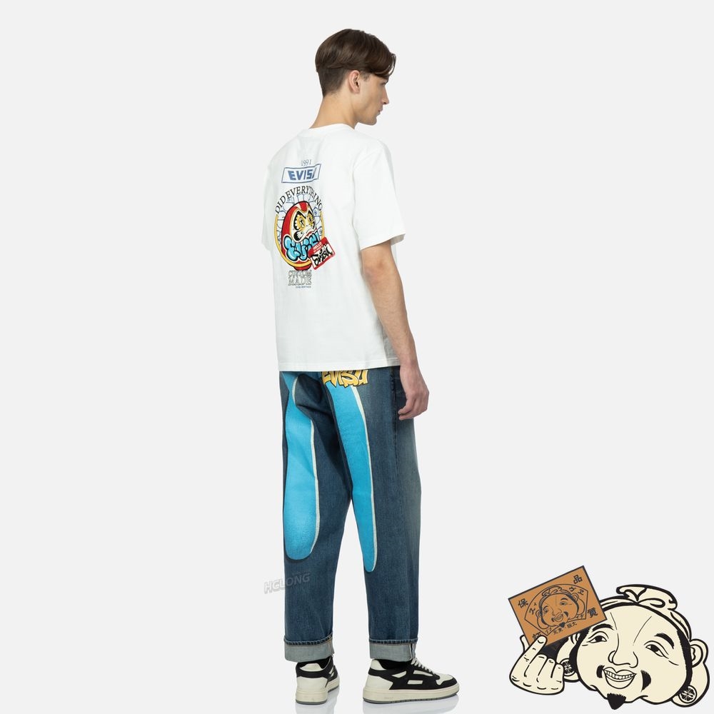 Men Evisu GRAFFITI DARUMA STICKER PRINT T-SHIRT Blanche | 803NXVMYU