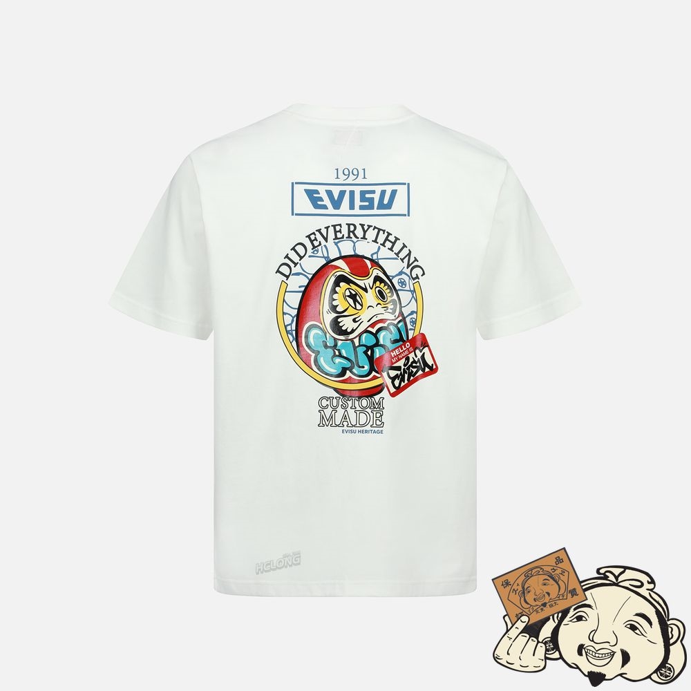 Men Evisu GRAFFITI DARUMA STICKER PRINT T-SHIRT Blanche | 803NXVMYU