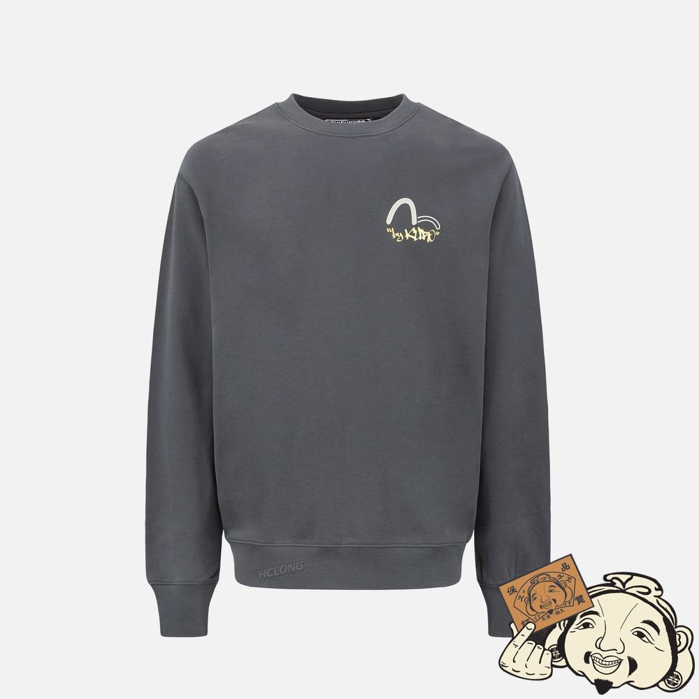 Men Evisu GRAFFITI EFFECT LOGO AND KAMON PRINT SWEATSHIRT CHARCOAL | 120ZDYCET