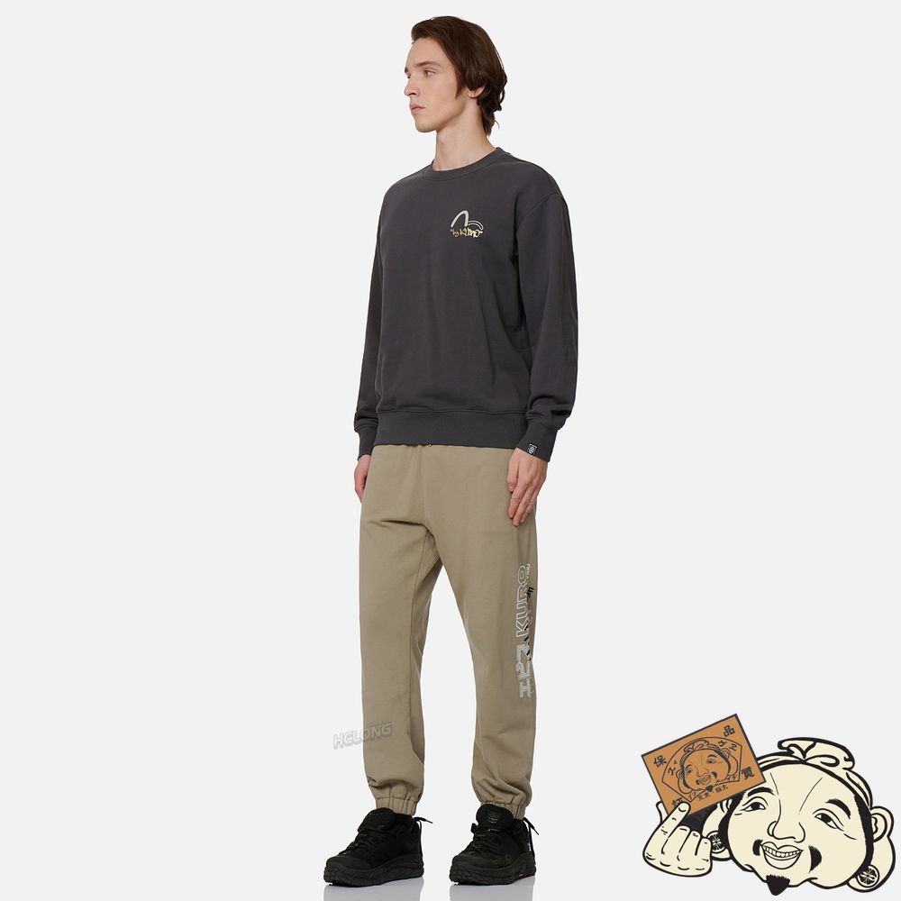 Men Evisu GRAFFITI EFFECT LOGO AND KAMON PRINT SWEATSHIRT CHARCOAL | 120ZDYCET