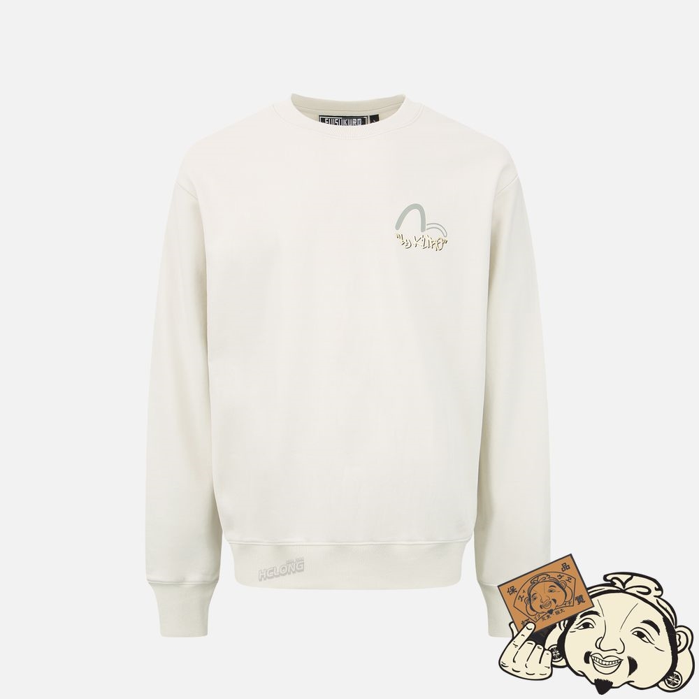 Men Evisu GRAFFITI EFFECT LOGO AND KAMON PRINT SWEATSHIRT Blanche | 293GHFYDS