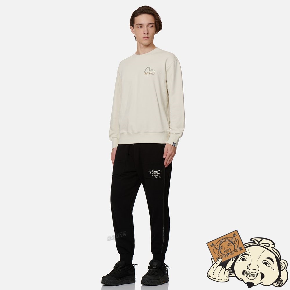 Men Evisu GRAFFITI EFFECT LOGO AND KAMON PRINT SWEATSHIRT Blanche | 293GHFYDS