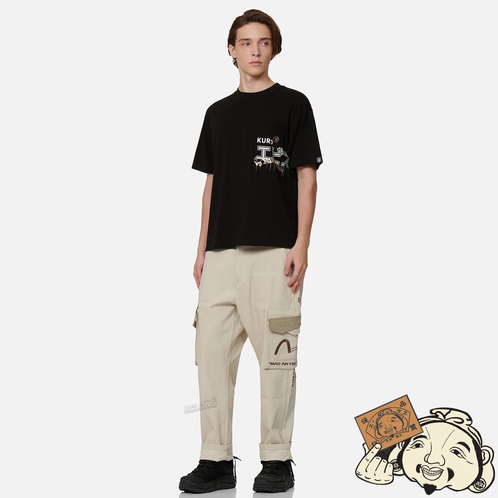 Men Evisu GRAFFITI EFFECT LOGO AND SLOGAN PRINT T-SHIRT Noir | 017AJKHOF