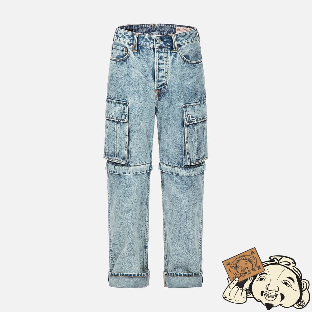 Men Evisu GRAFFITI LOGO DETACHABLE WIDE-LEG DENIM JEANS Indigo | 239XQUITC