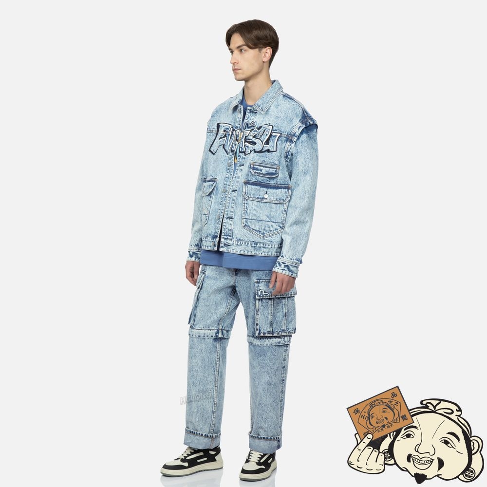 Men Evisu GRAFFITI LOGO EMBROIDERY DENIM JACKET WITH DETACHABLE SLEEVES Indigo | 894VSIKYT