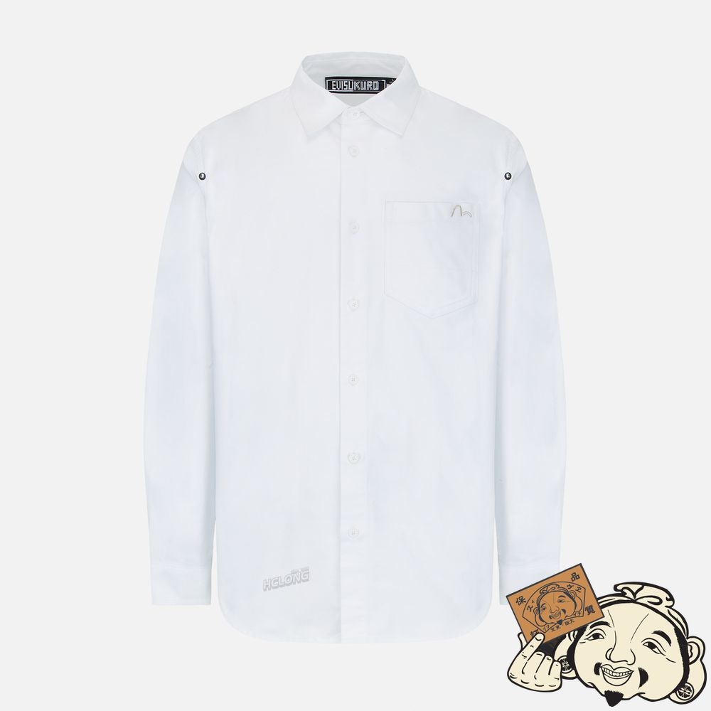 Men Evisu GRAFFITI LOGO FOIL PRINT SEAGULL OXFORD SHIRT Blanche | 347OVRLWA