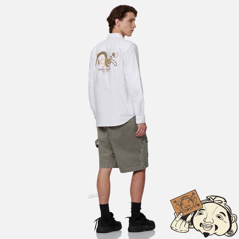 Men Evisu GRAFFITI LOGO FOIL PRINT SEAGULL OXFORD SHIRT Blanche | 347OVRLWA