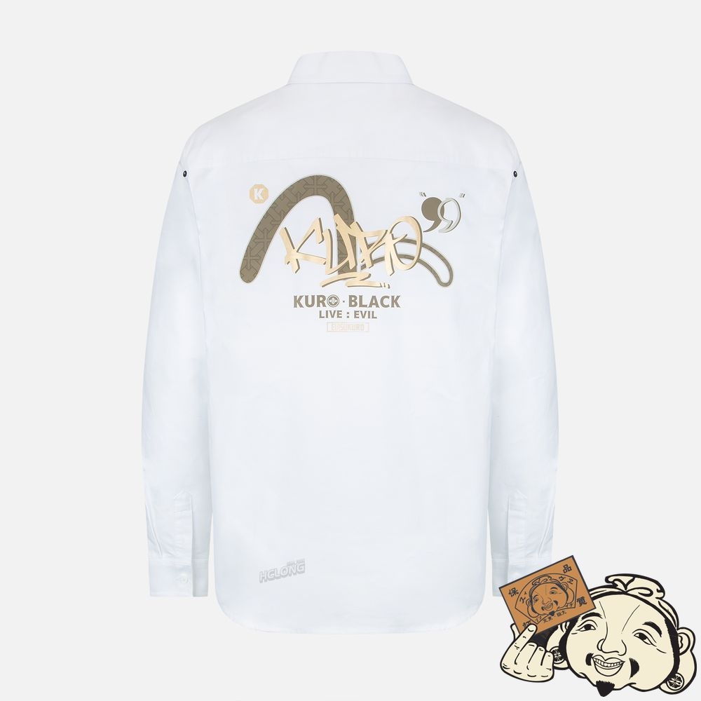 Men Evisu GRAFFITI LOGO FOIL PRINT SEAGULL OXFORD SHIRT Blanche | 347OVRLWA